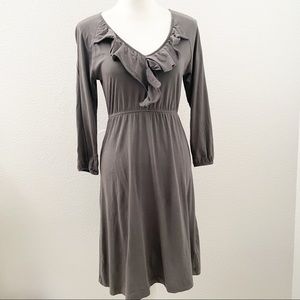 Garnet Hill gray ruffle cotton v neck dress XS